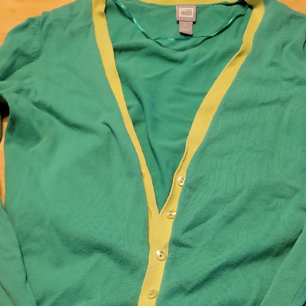JCPenney Teal and Lime Button-Up Cardigan